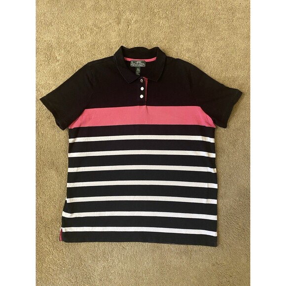 Lauren Active Tops - Lauren Ralph Lauren Active Striped Polo Shirt Y2k Era Black White Pink Women 1X